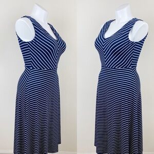 RACHEL ZOE Navy Striped Midi Dress Small & Med